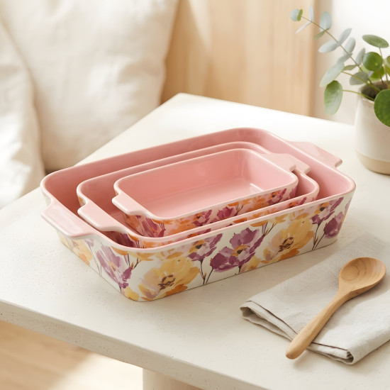 Floral Porcelain Casserole Set 3 Pcs
